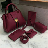 Maroon 5-Piece Rexine Handbag Set for Girls