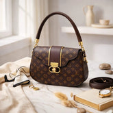 Women's Brown Leather Shoulder Bag with Chain Strap
