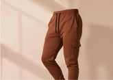 Men Brown Fleece Slim Fit Cargo Pants Winter