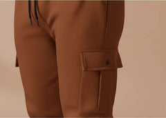 Men Brown Fleece Slim Fit Cargo Pants Winter