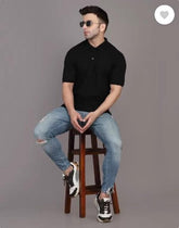 Men Cotton Polo T-Shirt Black Slim Fit Casual Wear