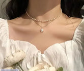 Double Layer Pearl & Gold Plated Necklace for Women 40cm