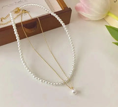 Double Layer Pearl & Gold Plated Necklace for Women 40cm
