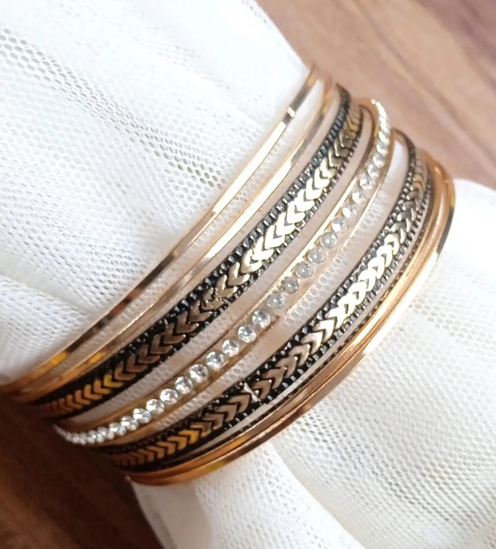 7-Piece Antique Gold Plated Bangles Set for Women
