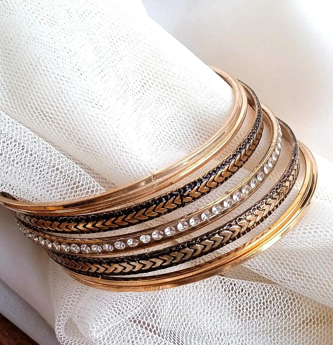7-Piece Antique Gold Plated Bangles Set for Women