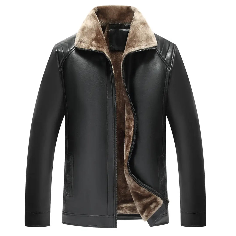 Men Leather Jacket with Fur Lining Black