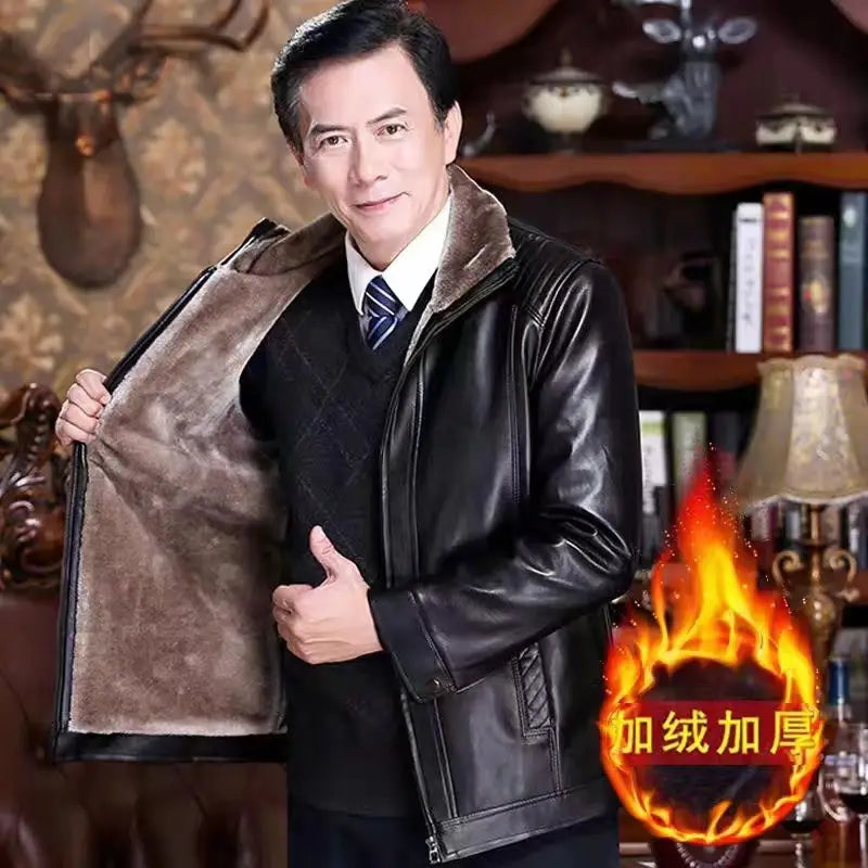 Men Leather Jacket with Fur Lining Black