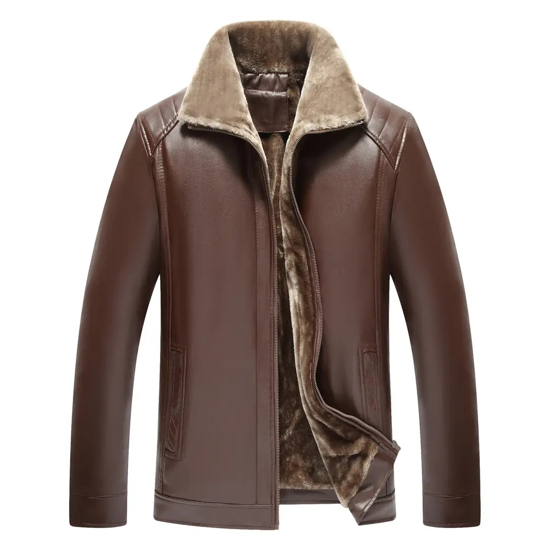 Men Leather Jacket with Fur Lining Black