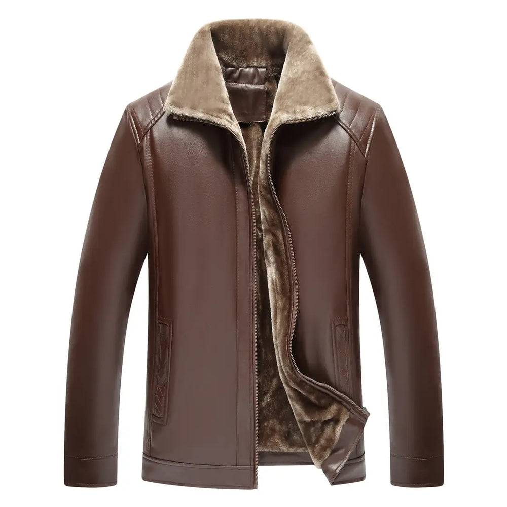 Men Leather Jacket with Fur Lining Black