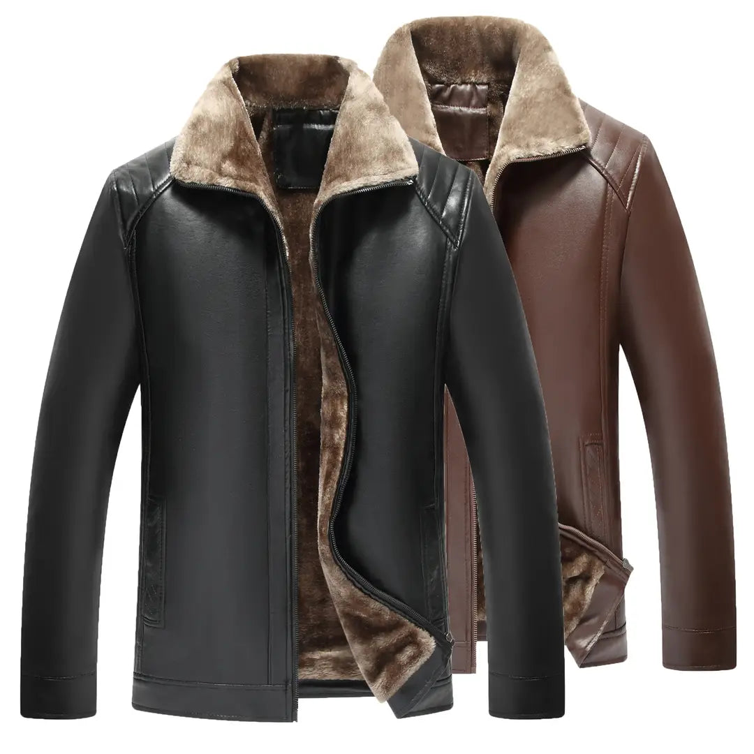 Men Leather Jacket with Fur Lining Black