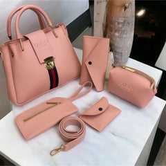 Maroon 5-Piece Rexine Handbag Set for Girls