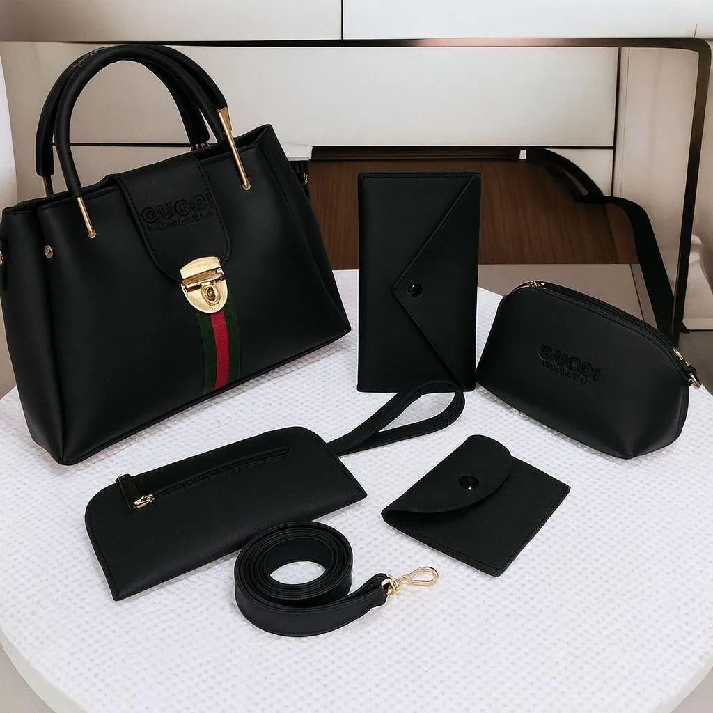 Maroon 5-Piece Rexine Handbag Set for Girls