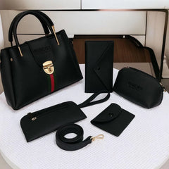 Maroon 5-Piece Rexine Handbag Set for Girls