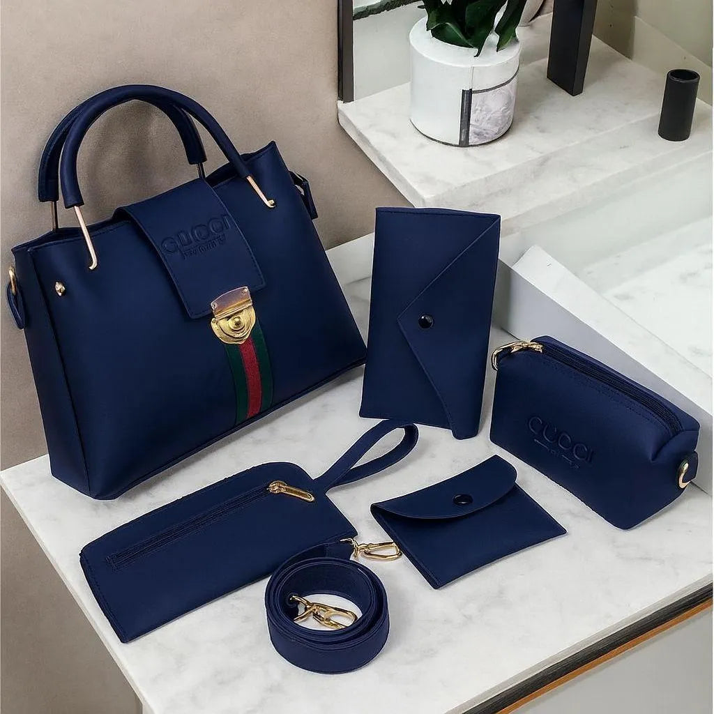 Maroon 5-Piece Rexine Handbag Set for Girls