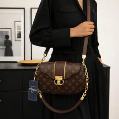 Women's Brown Leather Shoulder Bag with Chain Strap