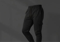 Men's Black Polyester Fleece Slim Fit Trouser