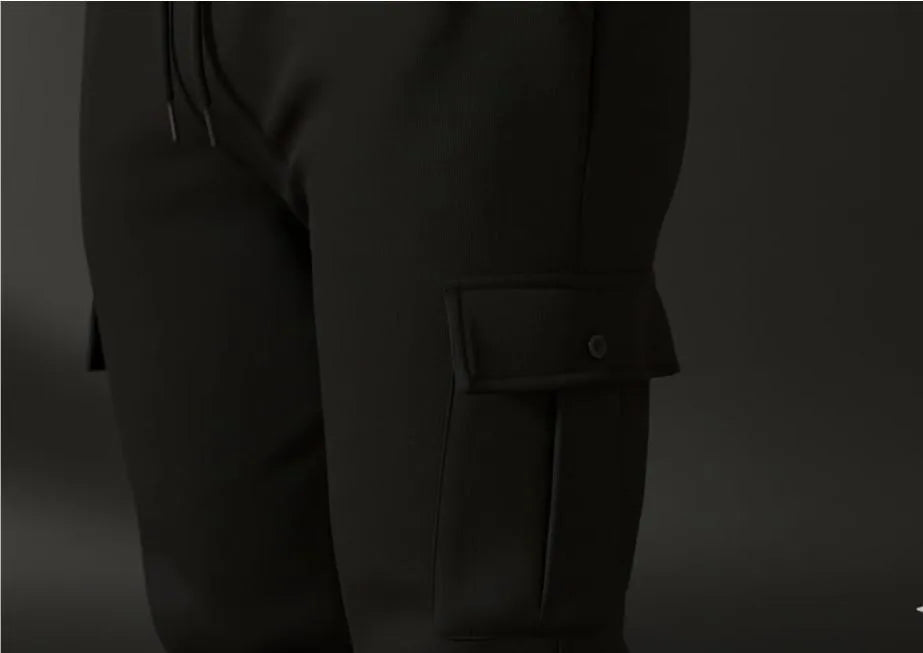 Men's Black Polyester Fleece Slim Fit Trouser