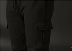 Men's Black Polyester Fleece Slim Fit Trouser