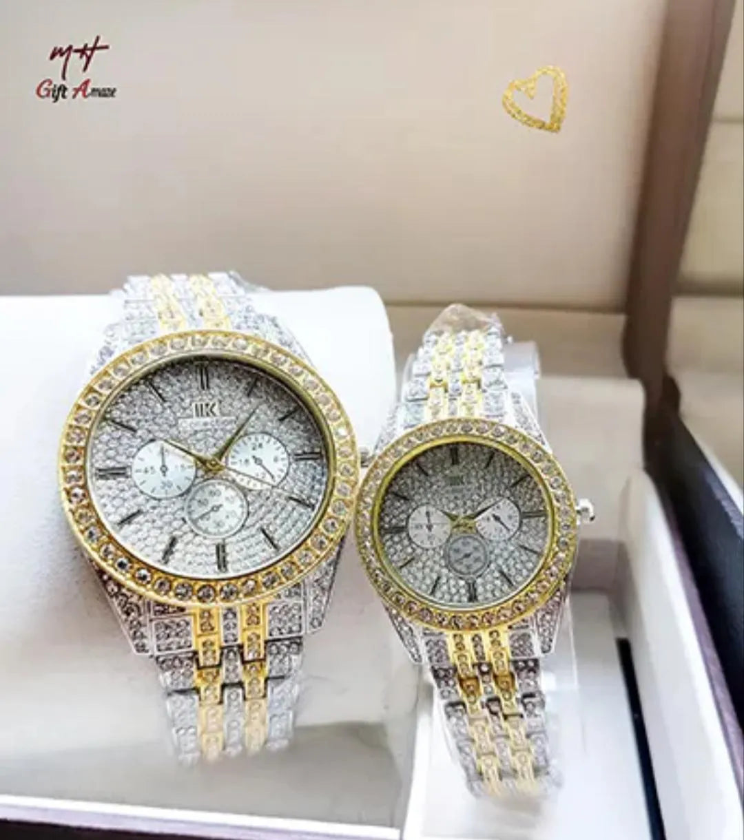 Golden Silver Unisex Couple Watches Stainless Steel Chain Strap