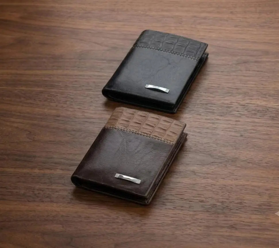 Men's Double Fold Crocodile Design Wallet