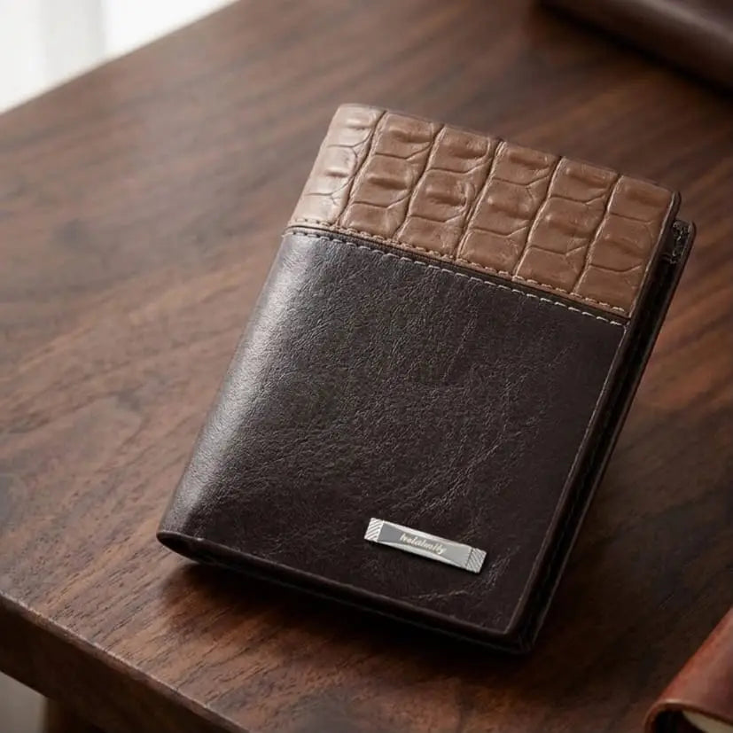 Men's Double Fold Crocodile Design Wallet