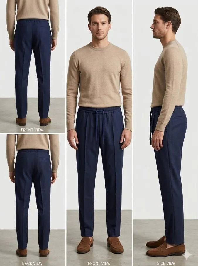 Men Navy Blue Drawstring Track Pants Casual Wear