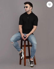 Men Cotton Polo T-Shirt Black Slim Fit Casual Wear