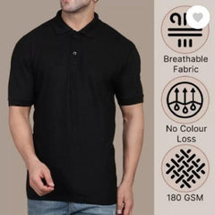 Men Cotton Polo T-Shirt Black Slim Fit Casual Wear