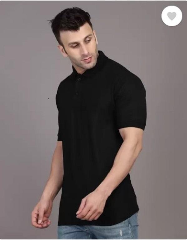 Men Cotton Polo T-Shirt Black Slim Fit Casual Wear
