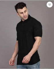 Men Cotton Polo T-Shirt Black Slim Fit Casual Wear
