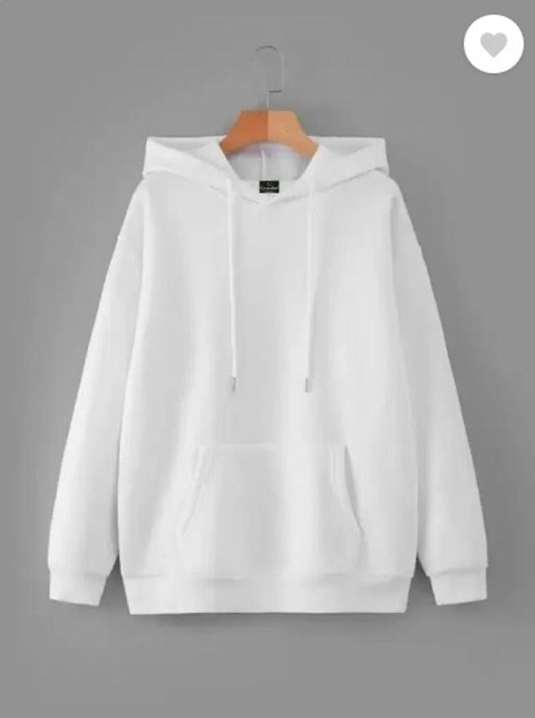 Men's Fleece Hoodie White Kangaroo Pocket Medium to XL
