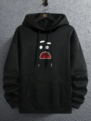 Men Black Printed Hoodie with Front Pocket