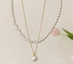 Double Layer Pearl & Gold Plated Necklace for Women 40cm