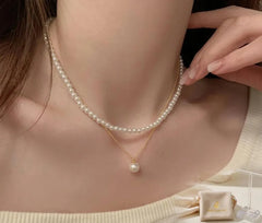 Double Layer Pearl & Gold Plated Necklace for Women 40cm