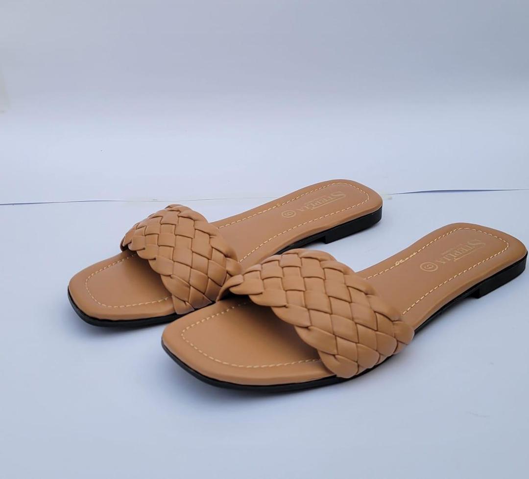 Brown Woven Strap Flat Sandals for Women