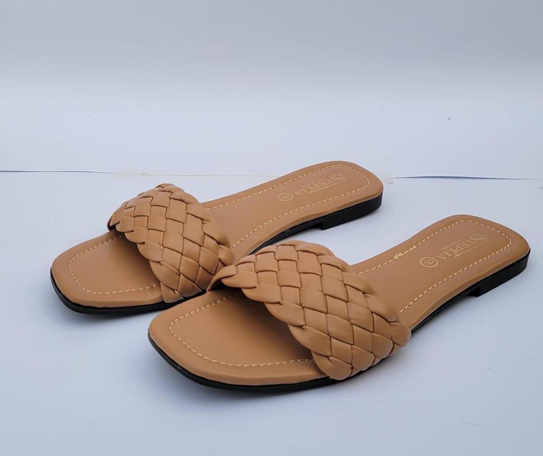 Brown Woven Strap Flat Sandals for Women