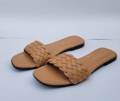 Brown Woven Strap Flat Sandals for Women
