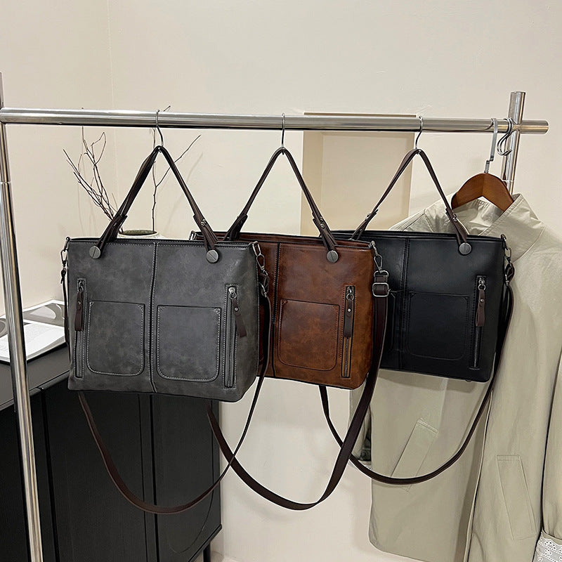 Retro Tote Bag Black Brown Durable Premium