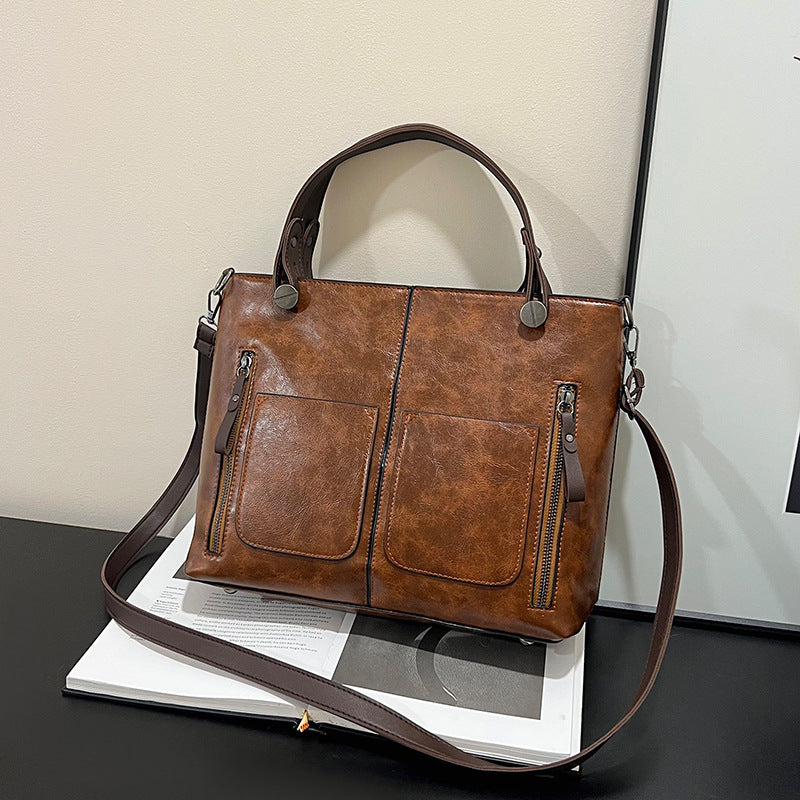 Retro Tote Bag Black Brown Durable Premium