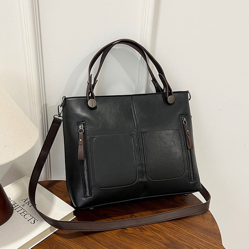 Retro Tote Bag Black Brown Durable Premium