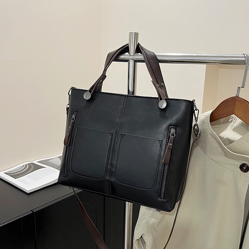 Retro Tote Bag Black Brown Durable Premium